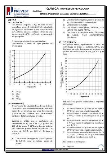 1 LISTA 1 QUÍMICA: PROFESSOR HERCULANO