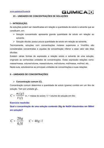 23 – CONCENTRAÇÕES DE SOLUÇÕES: TÍTULO, PM, C ...