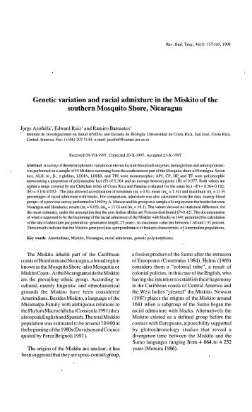 Genetic variation and racial admixture in the Miskito of the southern ...