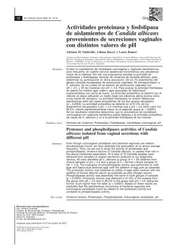 Actividades proteinasa y fosfolipasa de aislamientos de Candida ...