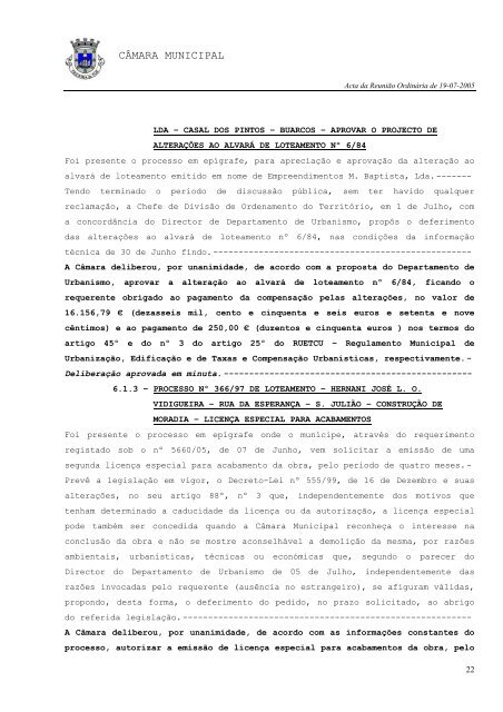 ACTA N.º 016/2005 REUNIÃO ORDINÁRIA DE 19-07-2005