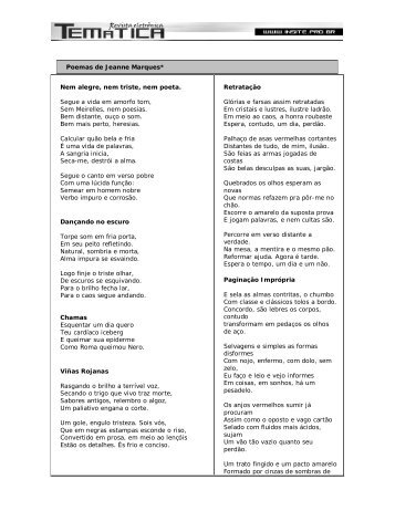 Poemas de Jeanne Marques* Nem alegre, nem triste, nem poeta ...