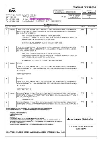 Download da Cotação - Sesc