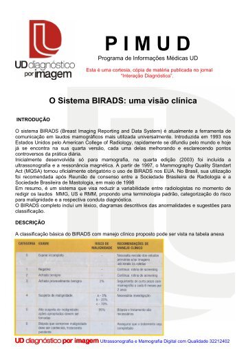 Sistema BIRADS - Uma visão clínica - UD Diagnóstico por Imagem