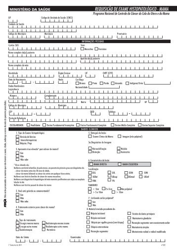 Requisição de exame Histopatológico - Mama - Instituto Nacional ...