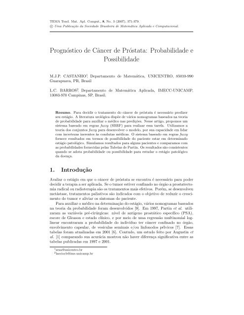 Prognóstico de Câncer de Próstata: Probabilidade e ... - sbmac