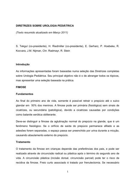 Diretrizes Sobre Urologia Pediatrica