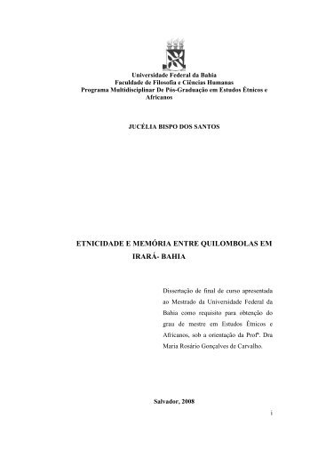 etnicidade e memória entre quilombolas em irará- bahia - Pós-Afro ...