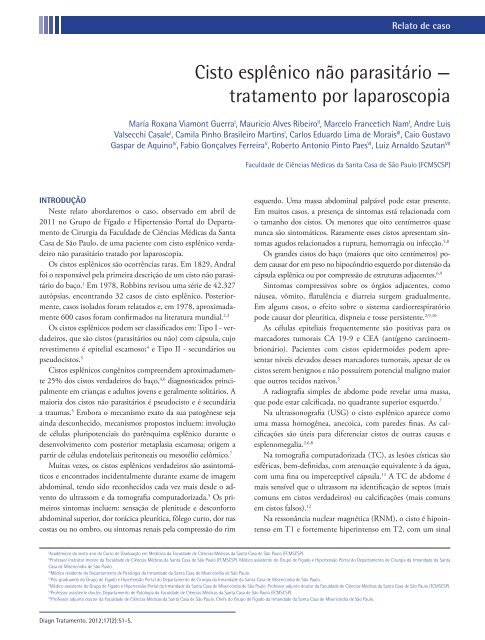 Cisto esplênico não parasitário — tratamento por laparoscopia