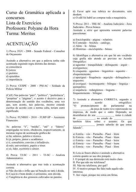 Curso de Gramática aplicada a concursos Lista de ... - ALUB