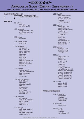 Afrolatin Slam Instruments List