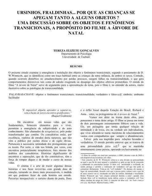 ursinhos, fraldinhas... por que as crianças se apegam tanto ... - Unitau