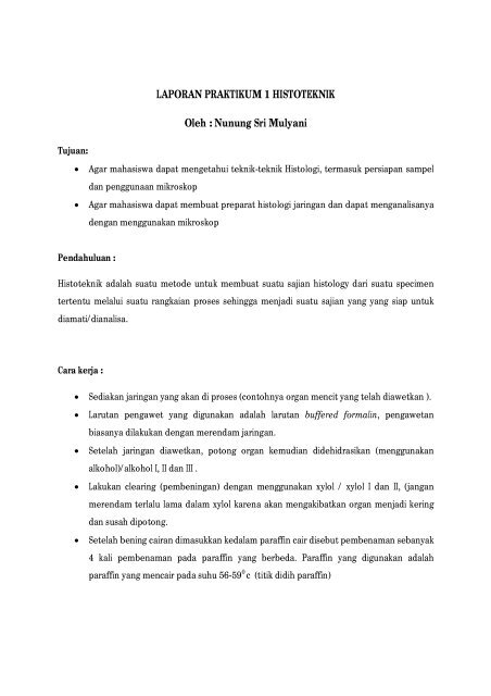 LAPORAN PRAKTIKUM 1 HISTOTEKNIK Oleh ... - OpenWetWare