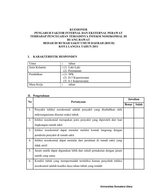 kuesioner pengaruh faktor internal dan eksternal perawat terhadap ...