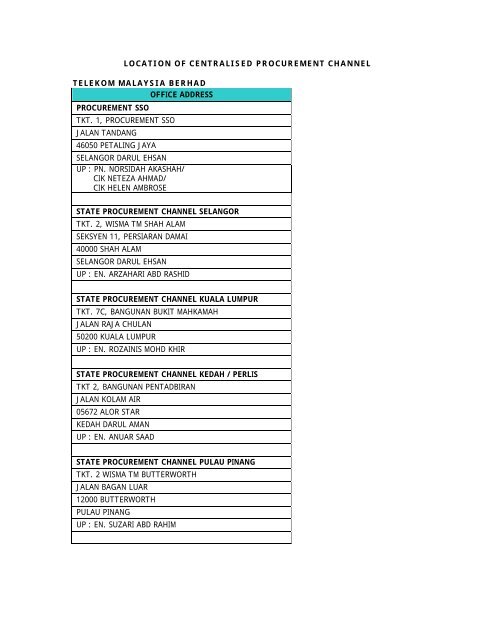 LOCATION OF CENTRALISED PROCUREMENT CHANNEL - TM