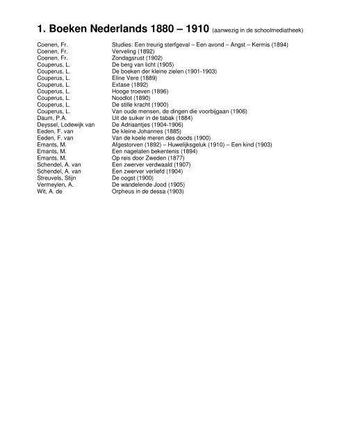 1. Boeken Nederlands 1880 – 1910 (aanwezig in ... - Theresialyceum