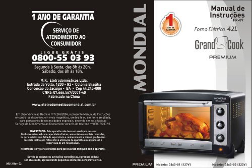 Manual Forno Grand Cook Premium FR-07 09-12 Rev 02 - Mondial