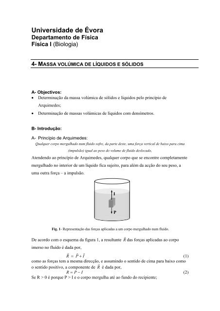 massa volumica.pdf - Universidade de Évora