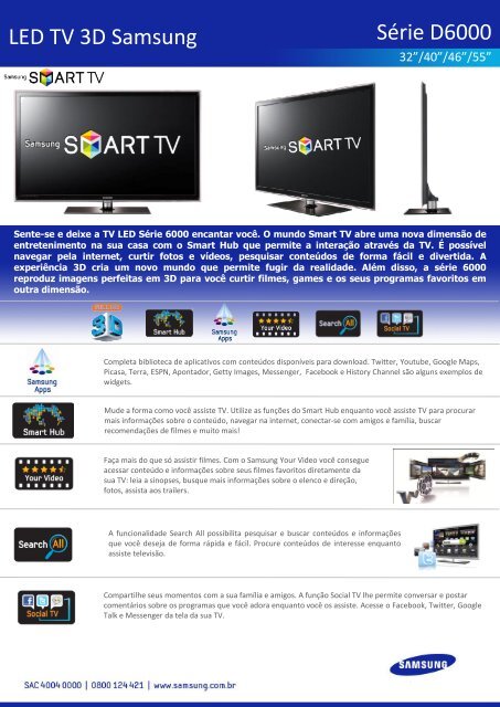 LED TV 3D Samsung Série D6000