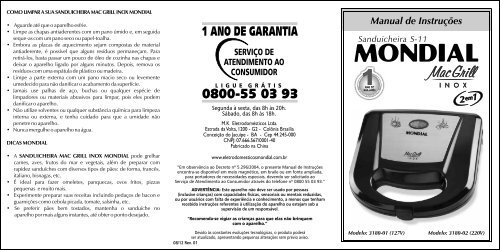 Manual_Sanduicheira Mac Grill Inox S-11 08-12 Rev01 - Mondial