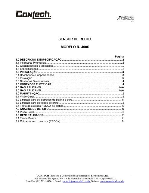 SENSOR DE REDOX MODELO R- 400S - Contech