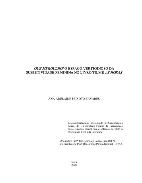 que mergulho! o espaço vertiginoso da subjetividade feminina no ...