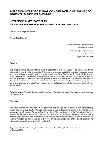 a prática interdisciplinar como princípio de formação - UFSJ