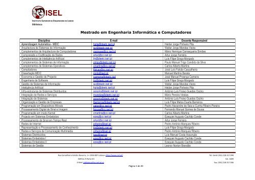 Mestrado em Engenharia Informática e Computadores - ISEL