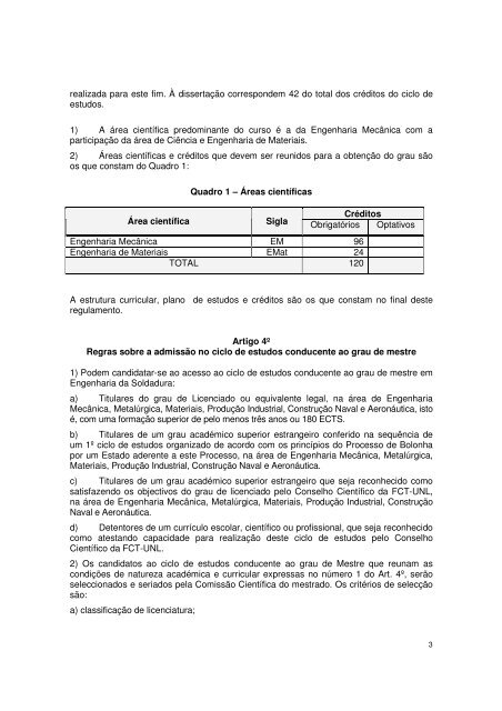 Regulamento do Mestrado em ENGENHARIA DA SOLDADURA