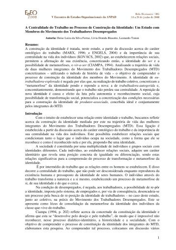 1 A Centralidade do Trabalho no Processo de Construção ... - Anpad