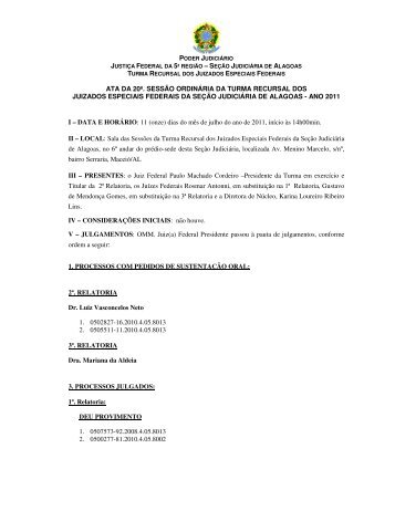 ATA DA 20ª. SESSÃO ORDINÁRIA DA TURMA RECURSAL ... - JFAL