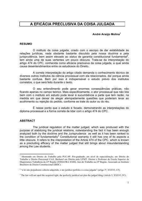 A Eficácia Preclusiva Da Coisa Julgada - 