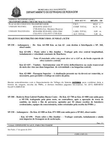 Do Km. 64+500 Km. ao km 62 com destin - Guia do Transportador