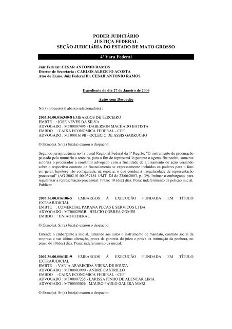 PODER JUDICIÁRIO JUSTIÇA FEDERAL SEÇÃO JUDICIÁRIA DO ...