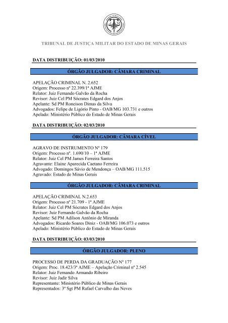 Março - Tribunal de Justiça Militar do Estado de Minas Gerais