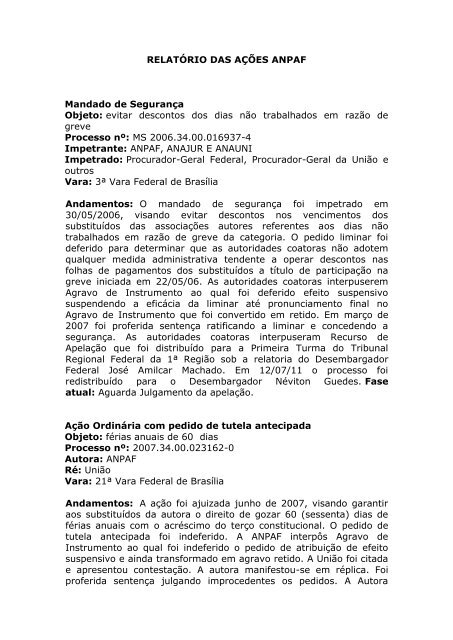 Relatório das Ações-Agosto 2011 - ANPAF