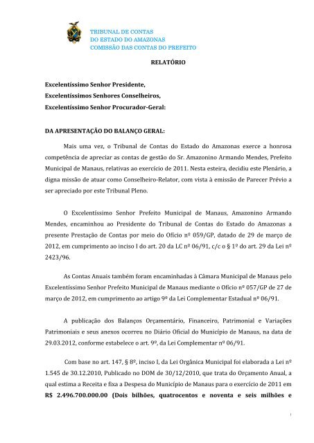 Relatório - prestação de contas da PMM/2011