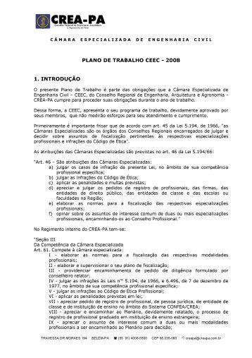PLANO DE TRABALHO CEEC - 2008 1. INTRODUÇÃO - CREA-PA
