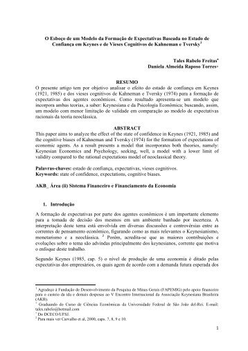 O Esboço de um Modelo da Formação de Expectativas Baseada no ...
