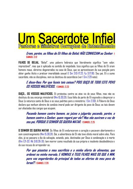 Um Sacerdote Infiel - Tabernáculo A Voz de Deus