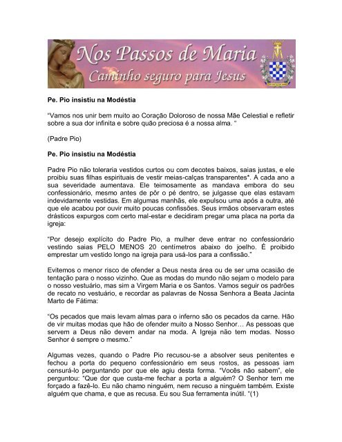 Padre Pio e a modéstia - Nos Passos de Maria