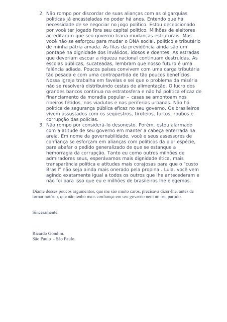 Carta Aberta ao Presidente da República