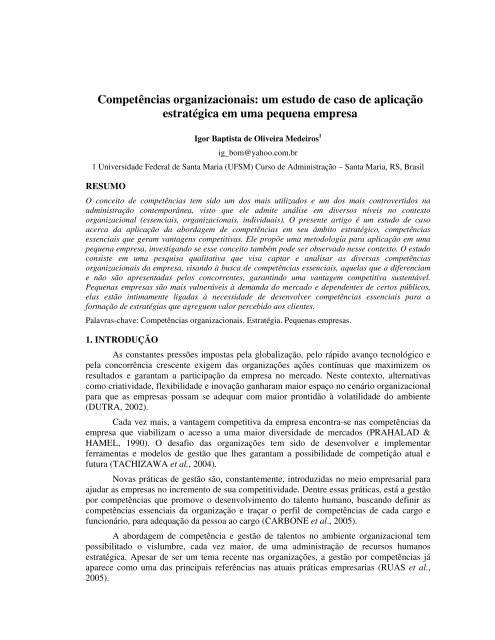 Competências organizacionais: um estudo de caso de ... - aedb