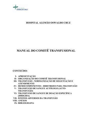 Manual do Comitê Transfusional - Hospital Alemão Oswaldo Cruz