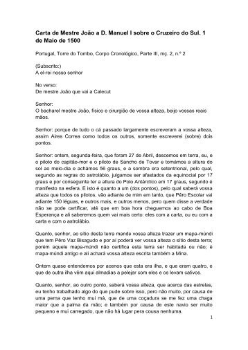 Carta de Mestre João a D. Manuel I sobre o Cruzeiro do Sul. 1 de ...
