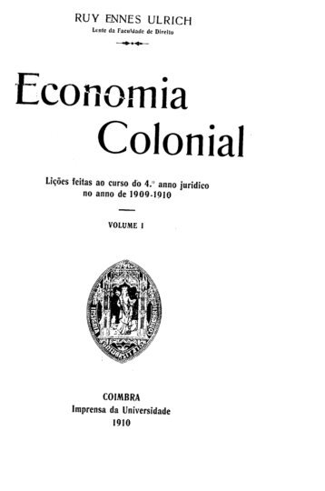 Economia Colonial - Faculdade de Direito da UNL