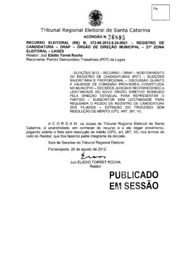 Acórdão publicado - Tribunal Regional Eleitoral de Santa Catarina
