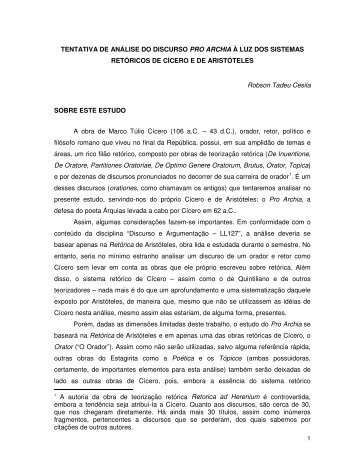 TENTATIVA DE ANÁLISE DO DISCURSO PRO ARCHIA ... - Unicamp