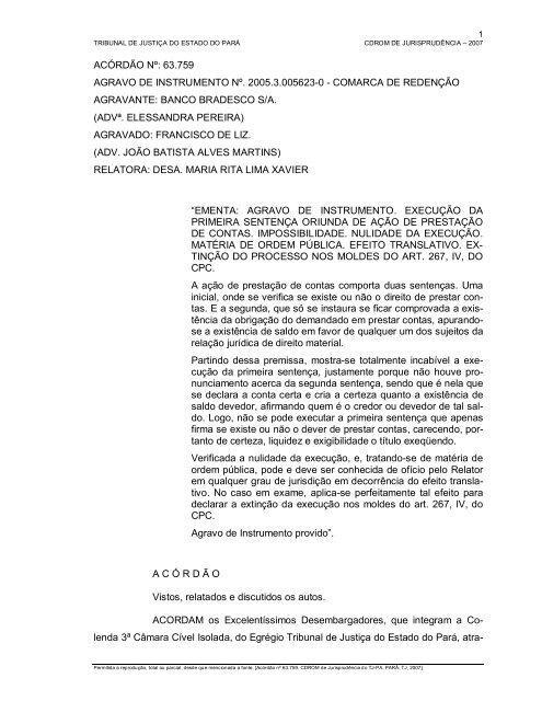 acórdão nº: 63.759 agravo de instrumento nº. 2005.3.0056230 ...