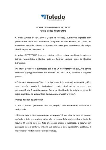 INTERTEMAS (ISSN 1516-8158), publicação impressa com